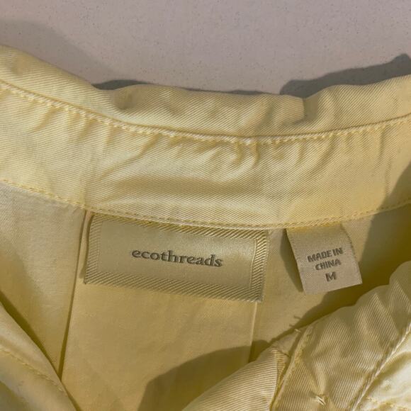 Ecothreads Shirt Women M Medium Yellow Button Up Pocket Short Sleeves Dropcut - Picture 9 of 13